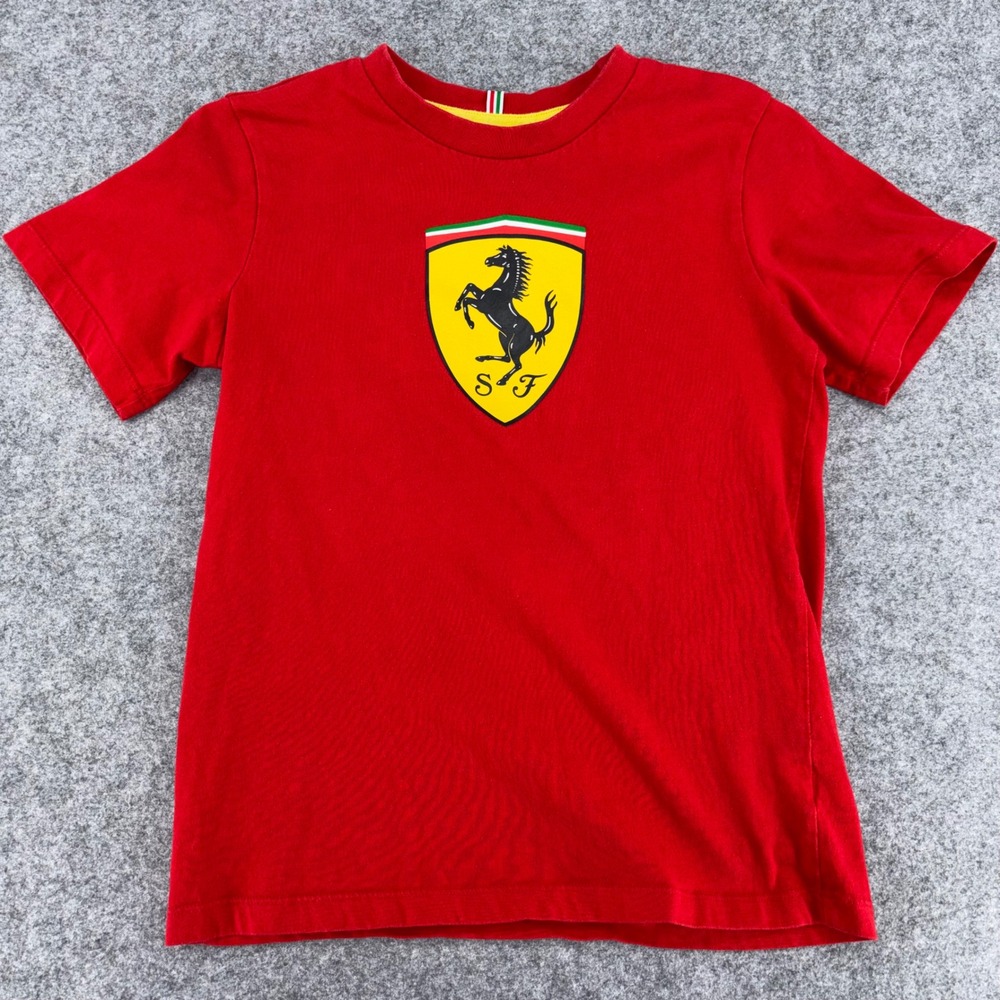 Scuderia Ferrari Kids Red Graphic T-Shirt Prancing Horse Shield Logo Size 152